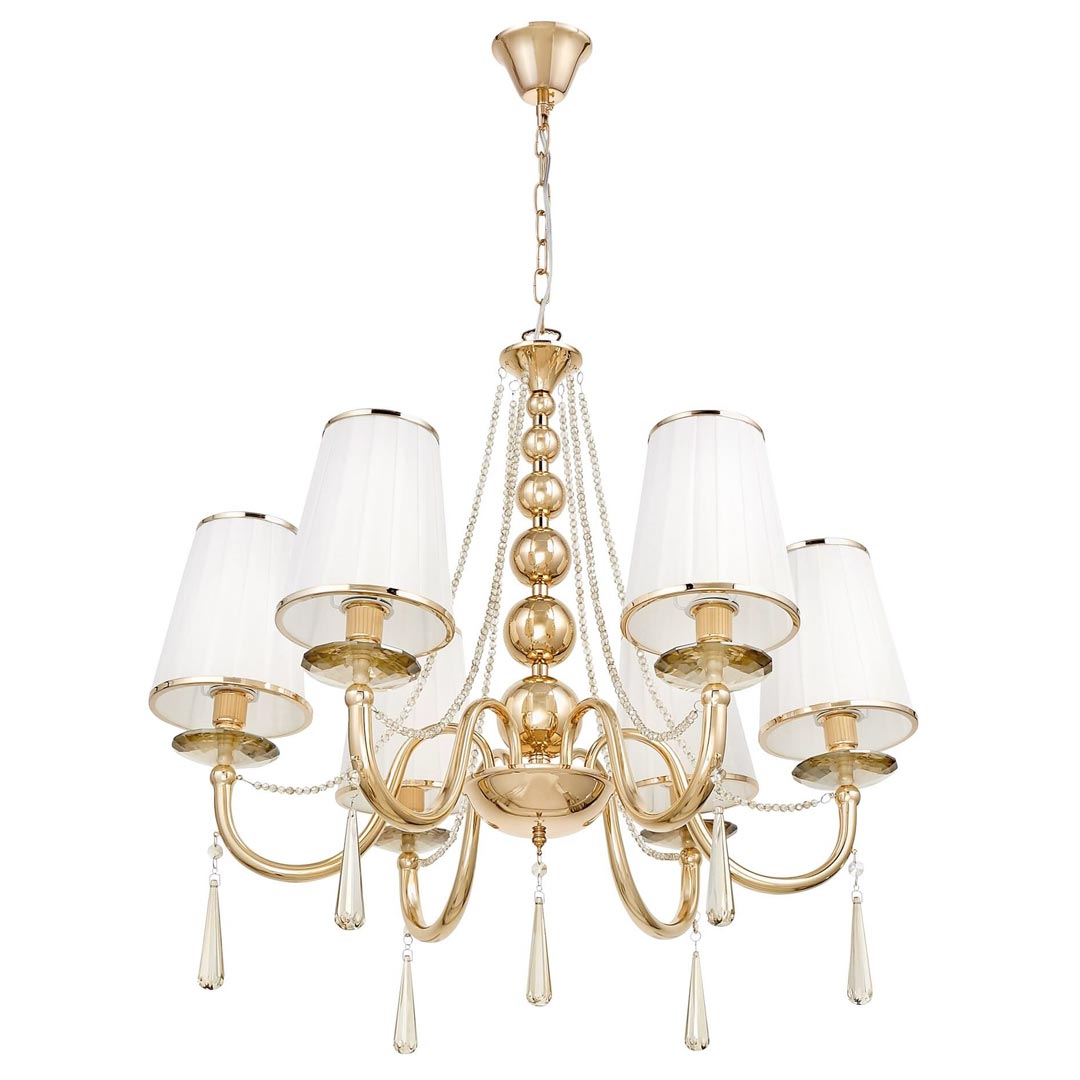 Zlatý klasický křišťálový lustr FABIONE W6 se šesti rameny, na řetízku - Lumina Deco obrázek 4