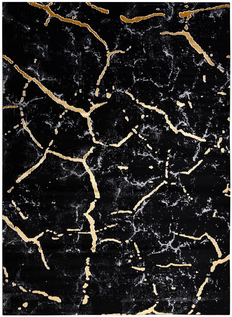 Syntetický koberec s motivem kamene, mramor, glamour, v černé barvě se zlatými prasklinami - Dywany Łuszczów obrázek 1