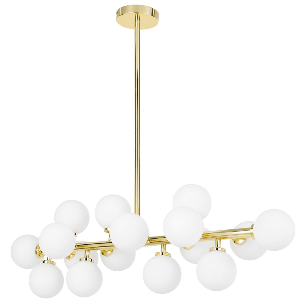 Zlatá závěsná lampa, bílé skleněné koule, moderní lustr, klasická zlatá - PETRICA - Lumina Deco obrázek 3