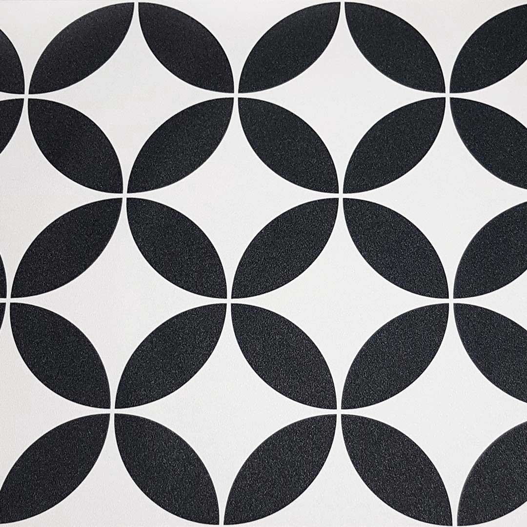 Černobílá tapeta s orientálním retro vzorem dlažby - Dekoori obrázek 3