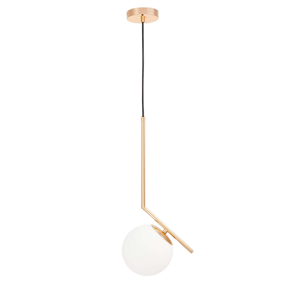 Zlatá moderní lampa SORENTO s bílým skleněným stínidlem ve tvaru koule na kovovém rameni - Lumina Deco obrázek 2
