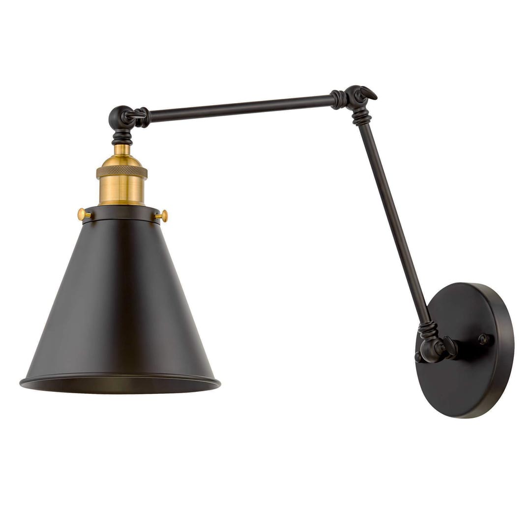 Skandinávská černá nástěnná lampa RUBI W2 nastavitelné rameno, kovové kónické stínidlo - Lumina Deco obrázek 1