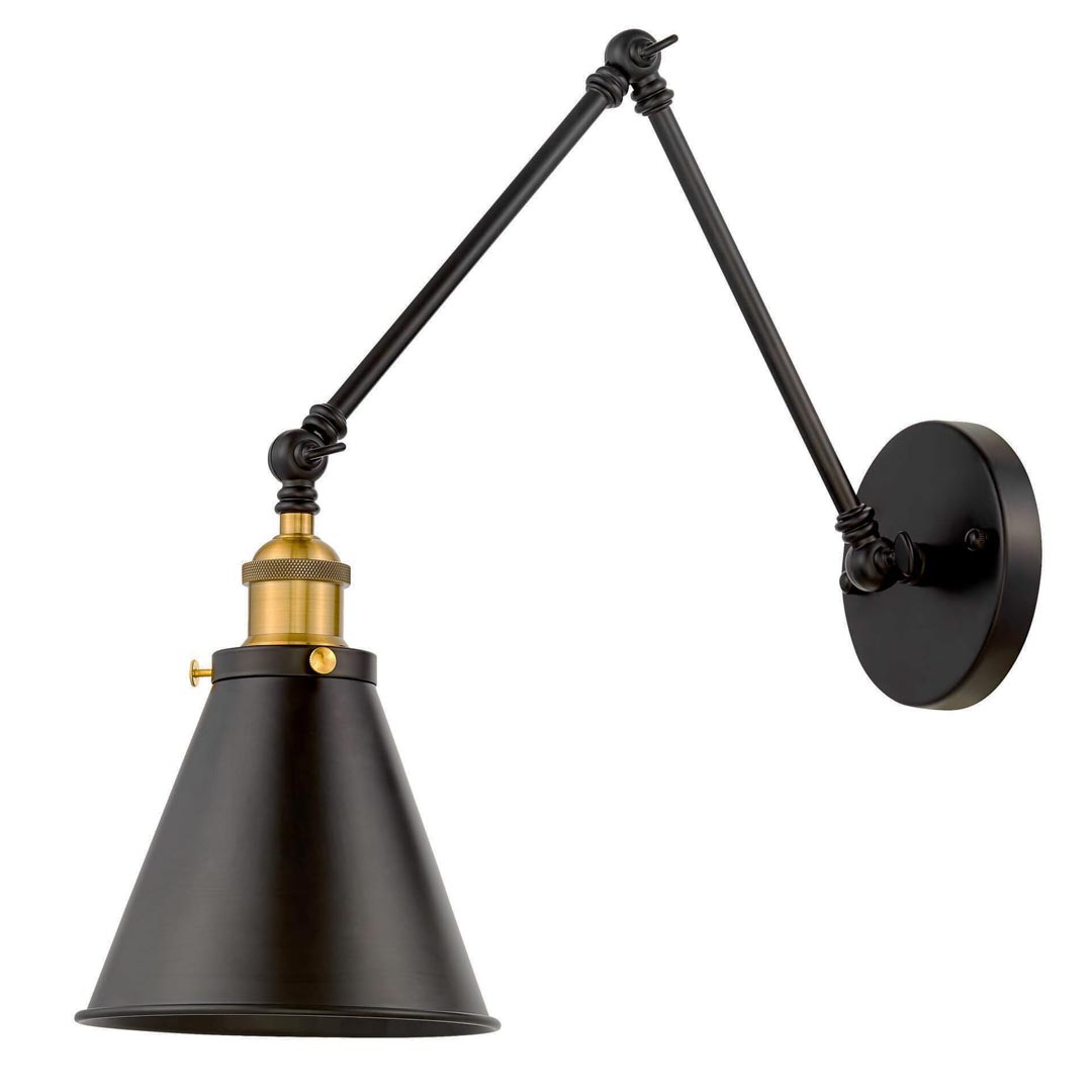Skandinávská černá nástěnná lampa RUBI W2 nastavitelné rameno, kovové kónické stínidlo - Lumina Deco obrázek 3