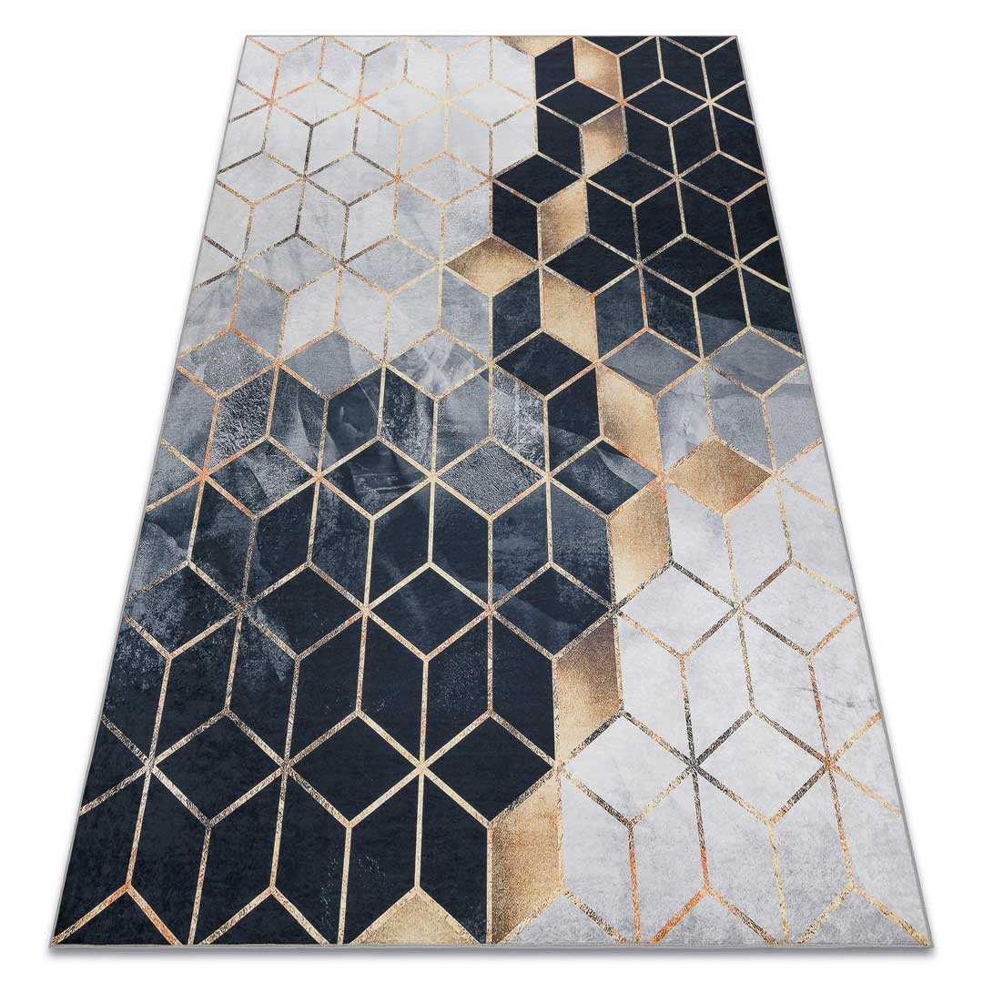 Stylový koberec glamour černé, zlaté a šedé kostky, do obývacího pokoje - Dywany Łuszczów obrázek 2
