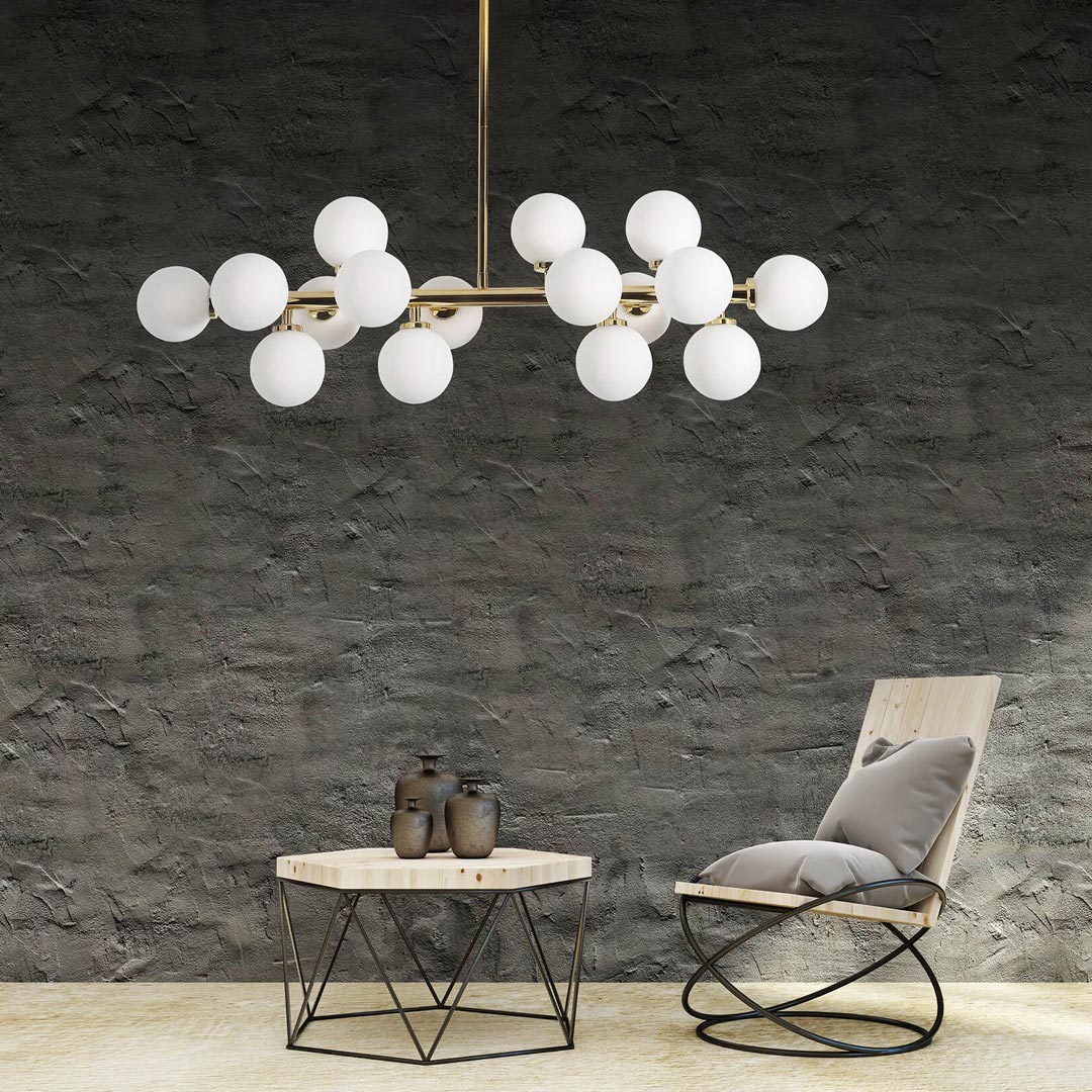 Zlatá závěsná lampa, bílé skleněné koule, moderní lustr, klasická zlatá - PETRICA - Lumina Deco obrázek 2