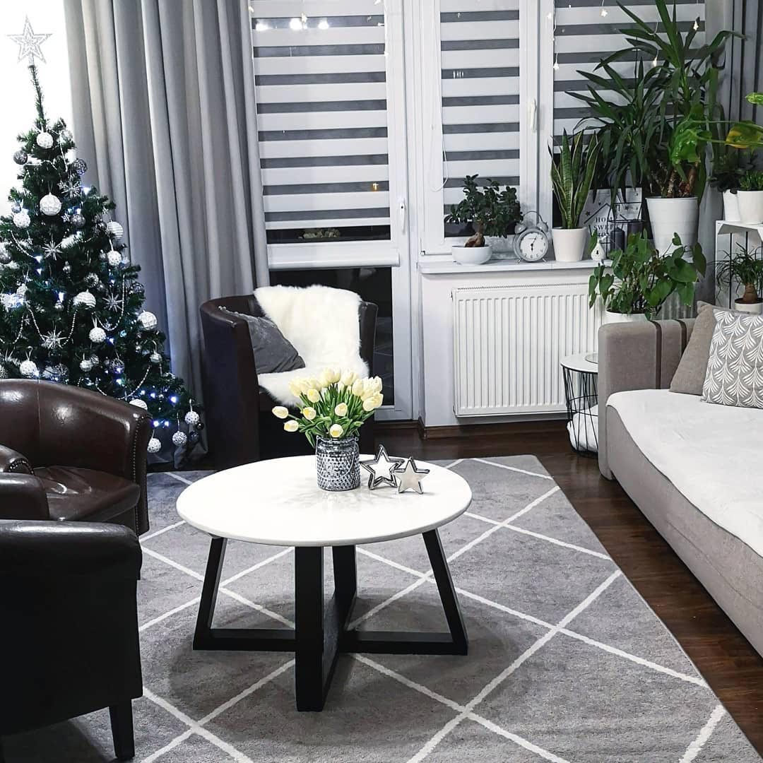 Elegantní skandinávský koberec do obývacího pokoje, ložnice, kostkovaný tmavě šedý, bílé kosočtverce - Dywany Łuszczów obrázek 4
