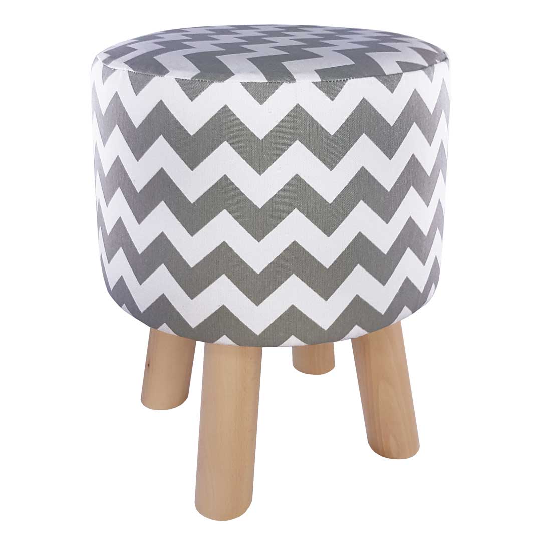 Pouf, taburet, stolička, bílo-grafitový potah cik cak geometrický vzor - Lily Pouf obrázek 1