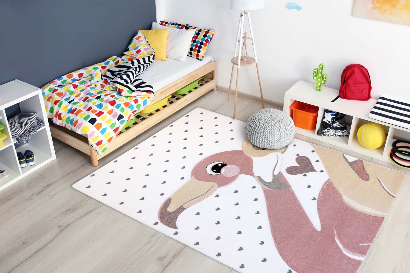 Koberec plameňáci a srdíčka, bílý-růžový-krémový-šedý, dětský, dívčí - PETIT FLAMINGOS - Dywany Łuszczów obrázek 4