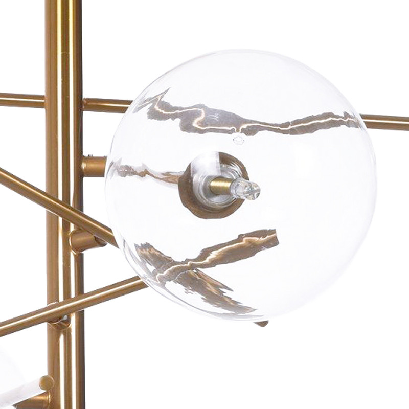 Mosazné moderní stropní svítidlo BERGAMO W6 lustr s průhlednými skleněnými stínítky - Lumina Deco obrázek 2