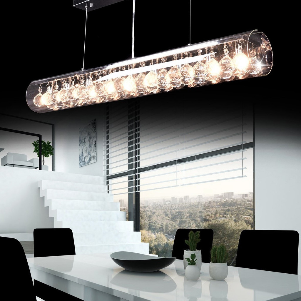 Moderní křišťálové závěsné svítidlo BRIZA skleněné stínidlo, kovová lišta - Lumina Deco obrázek 4