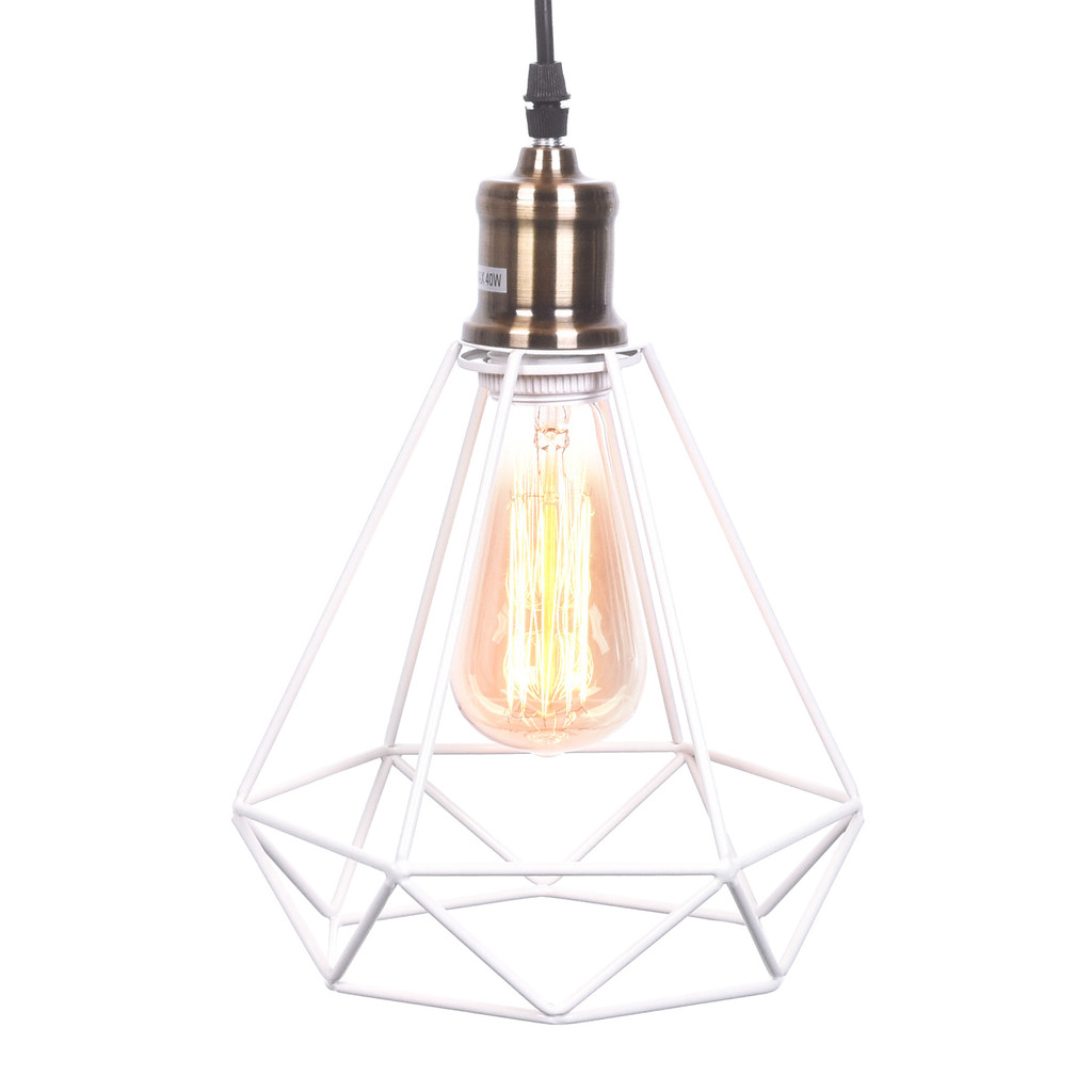 Bílé drátěné minimalistické svítidlo COBI, lustr ve tvaru diamantu - Lumina Deco obrázek 4