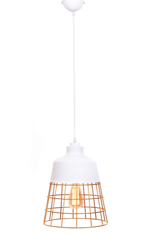 Drátěná bílá závěsná lampa BAGSY moderní loftový lustr zlatá mřížka, klec - Lumina Deco obrázek 4