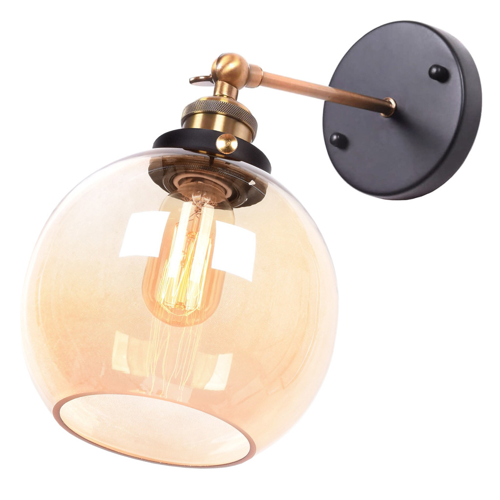Skleněná nástěnná lampa, svítidlo NAVARRO retro vintage jantarová koule - Lumina Deco obrázek 1