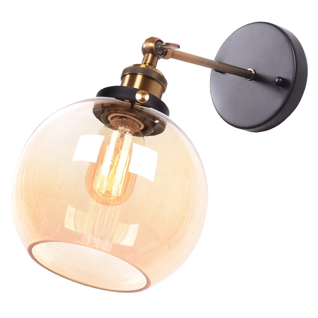 Skleněná nástěnná lampa, svítidlo NAVARRO retro vintage jantarová koule - Lumina Deco obrázek 3