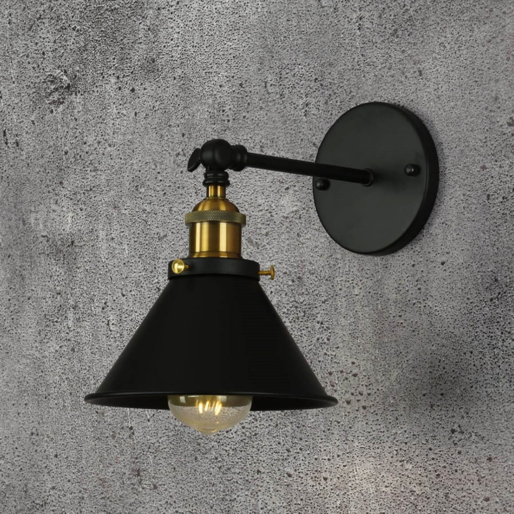 Černá industriální nástěnná lampa, svítidlo GUBI W1 dekorativní kovové stínítko - Lumina Deco obrázek 4