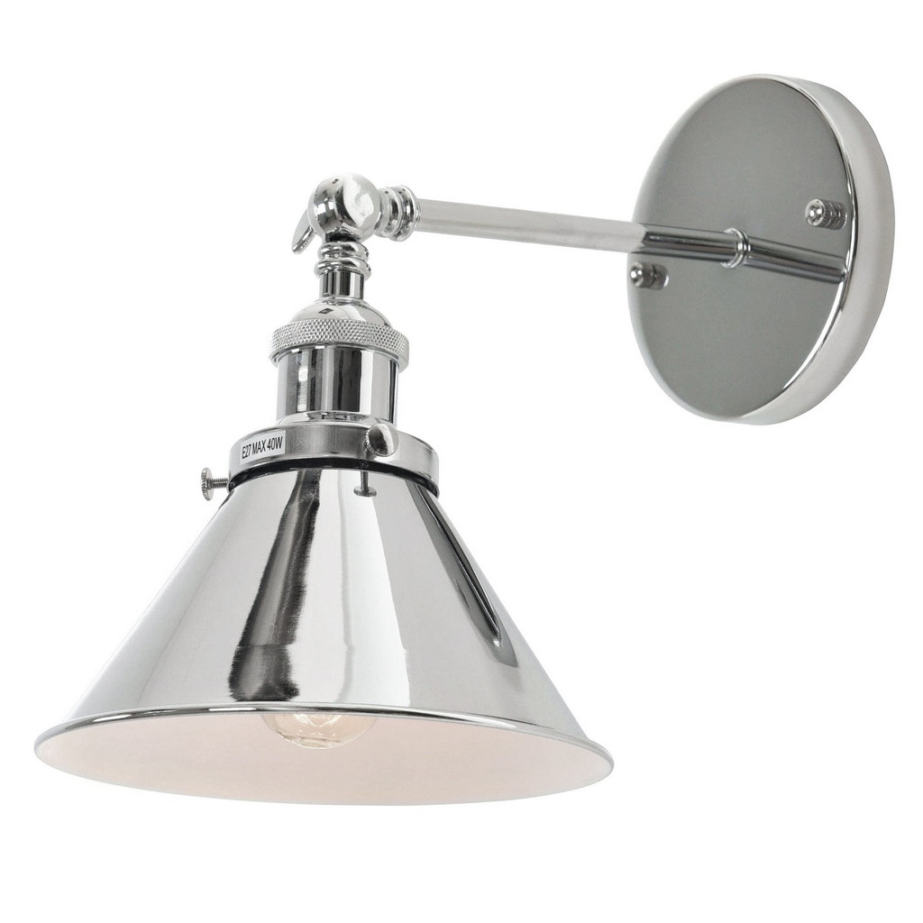 Industriální chromovaná nástěnná lampa, svítidlo GUBI W1 kovové kónické stínítko - Lumina Deco obrázek 1