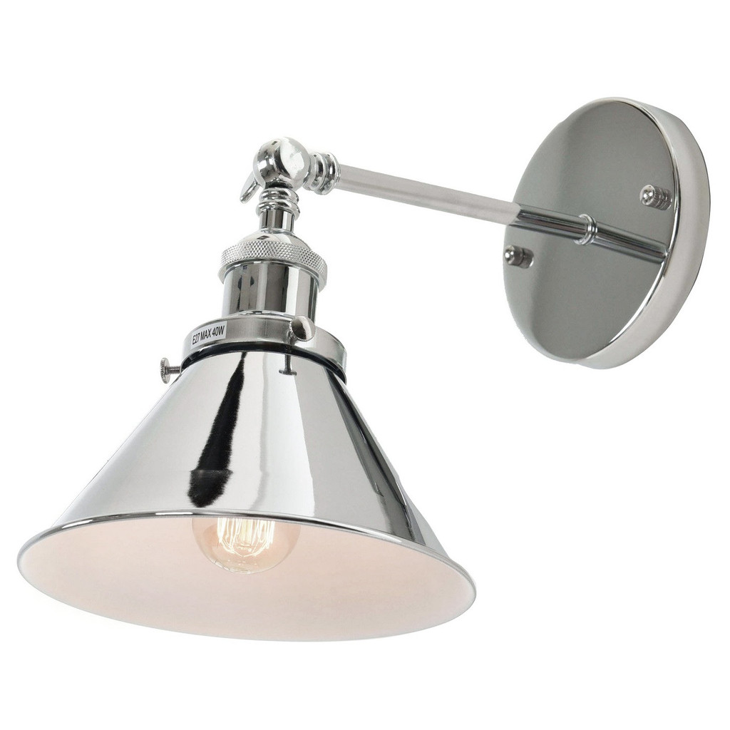 Industriální chromovaná nástěnná lampa, svítidlo GUBI W1 kovové kónické stínítko - Lumina Deco obrázek 2