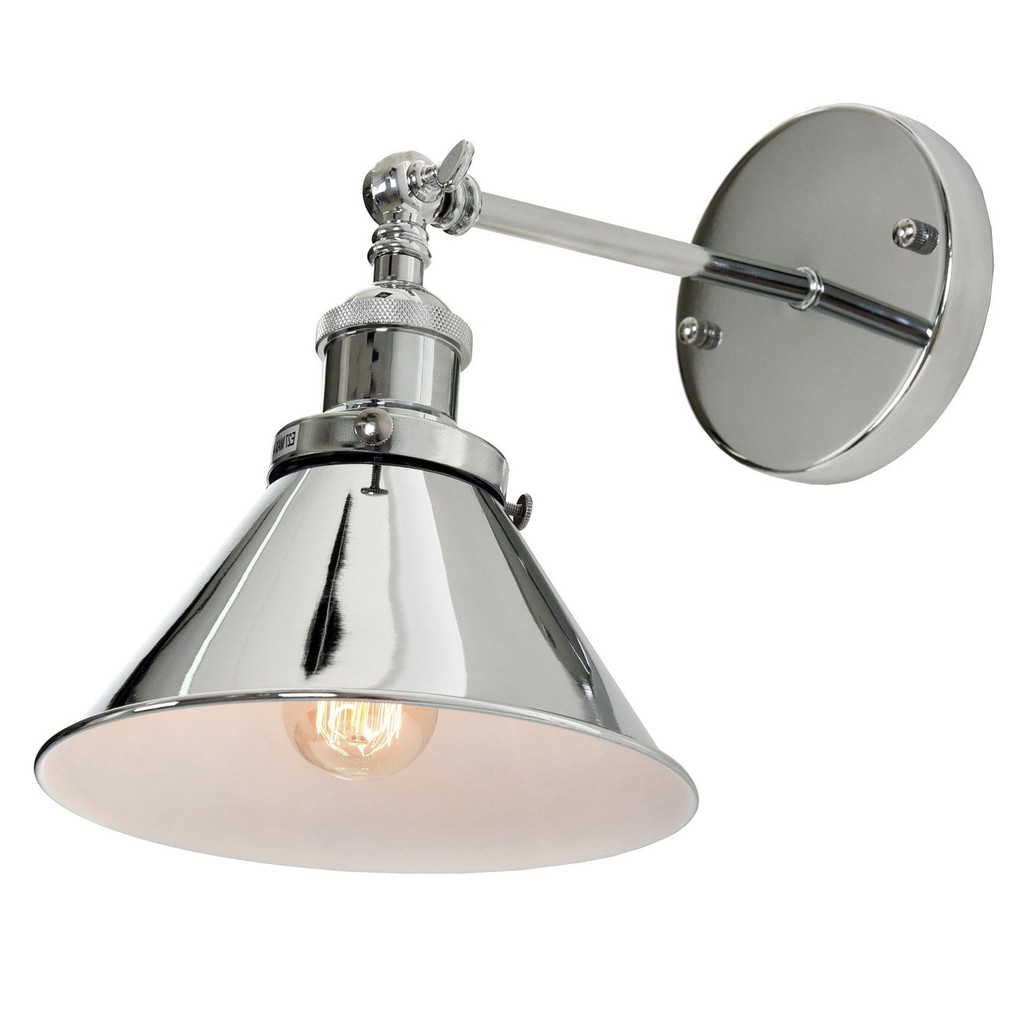 Industriální chromovaná nástěnná lampa, svítidlo GUBI W1 kovové kónické stínítko - Lumina Deco obrázek 3
