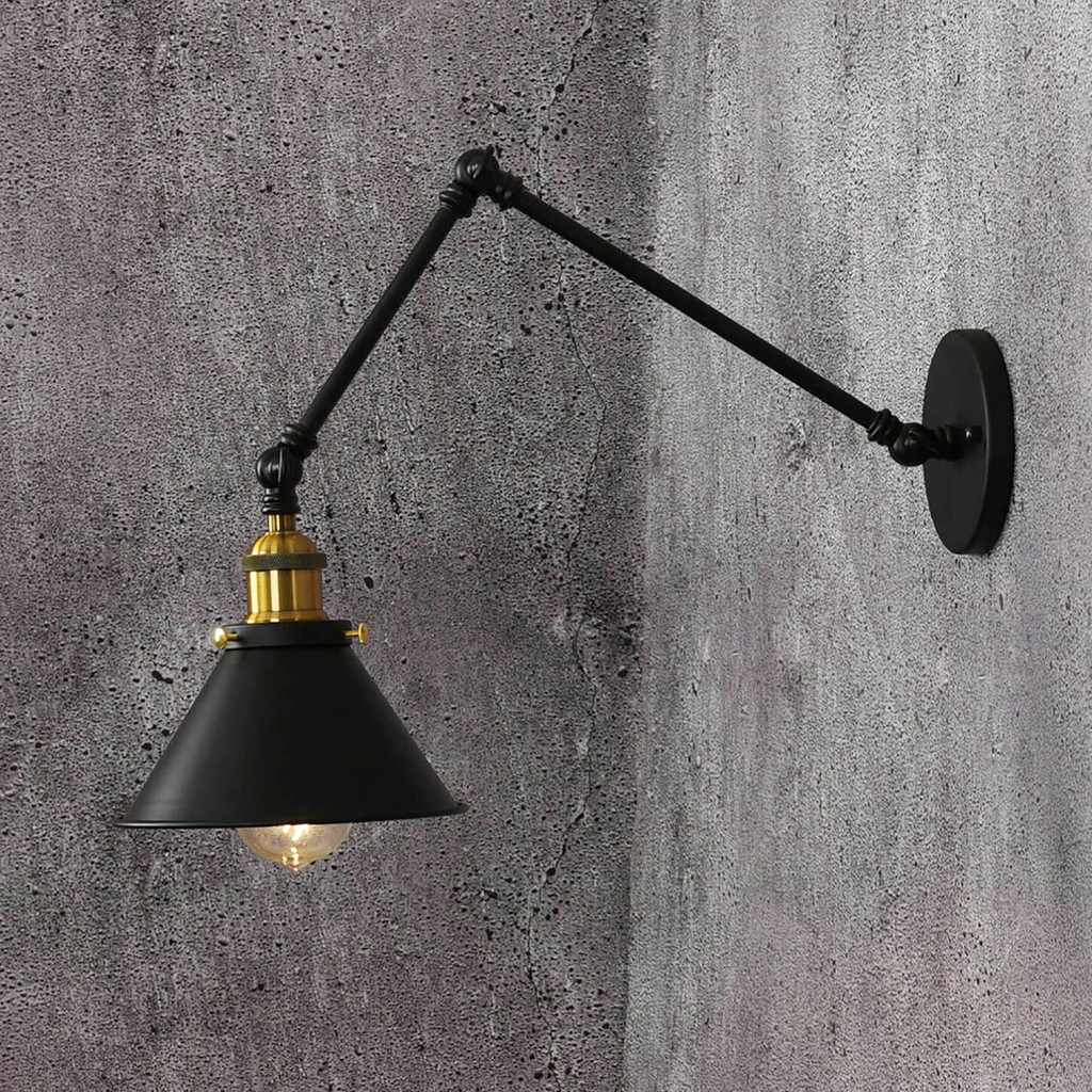 Loftová černá nástěnná lampa GUBI W2 kovové kónické stínítko, nastavitelná, kloubová, pro čtení - Lumina Deco obrázek 2