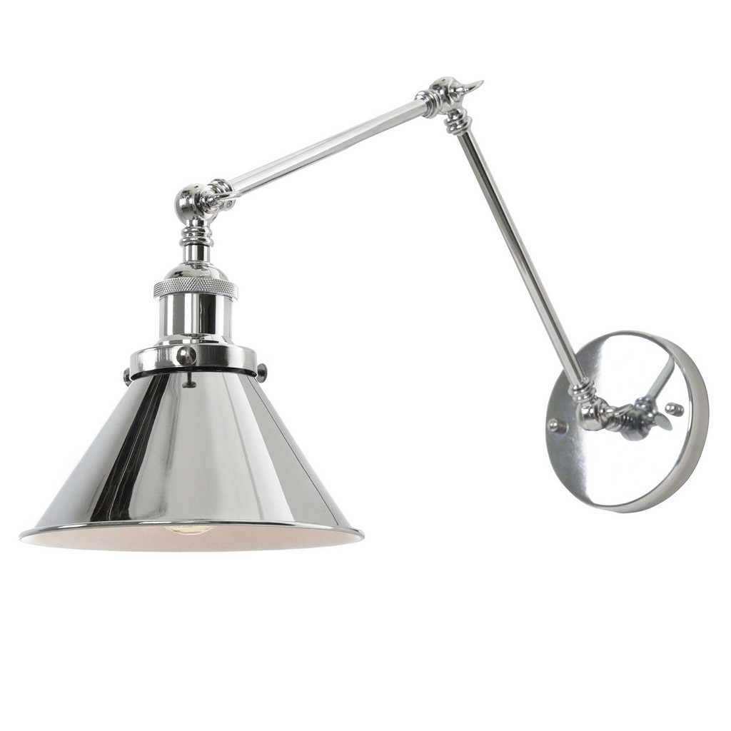 Kovová nástěnná loftová lampa GUBI W2, chromované stínítko, nastavitelné rameno - Lumina Deco obrázek 1