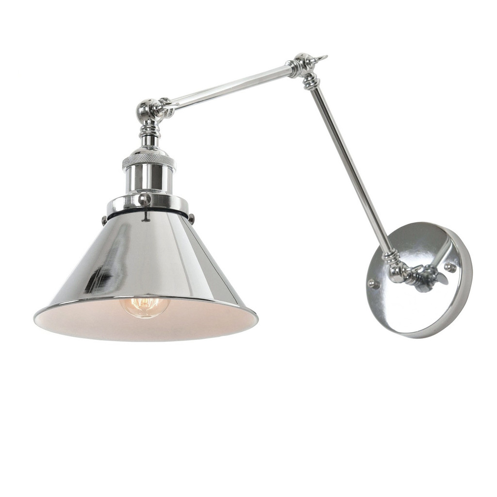 Kovová nástěnná loftová lampa GUBI W2, chromované stínítko, nastavitelné rameno - Lumina Deco obrázek 2