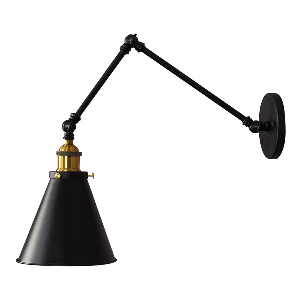 Skandinávská černá nástěnná lampa RUBI W2 nastavitelné rameno, kovové kónické stínidlo - Lumina Deco obrázek 1