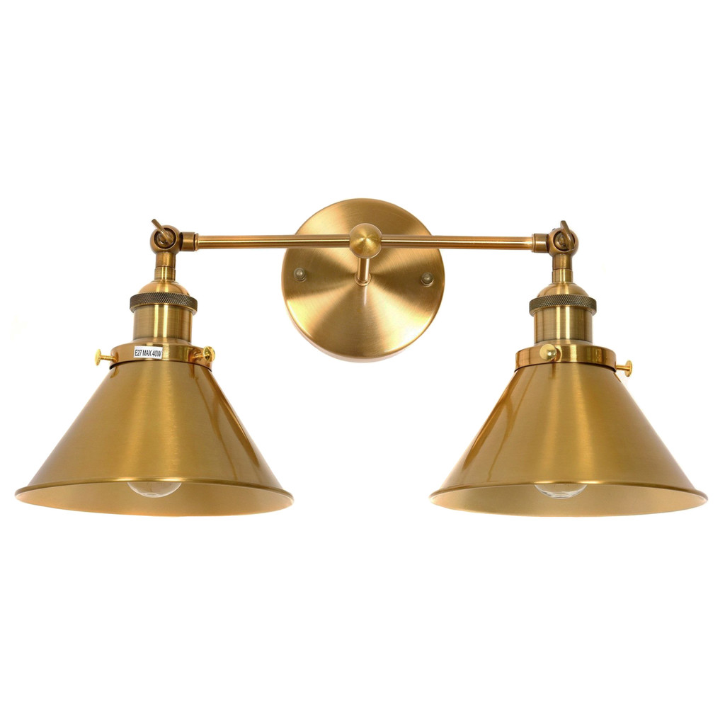 Designová loftová dvojitá nástěnná lampa ve zlaté barvě GUBI DUO kuželová stínítka - Lumina Deco obrázek 1