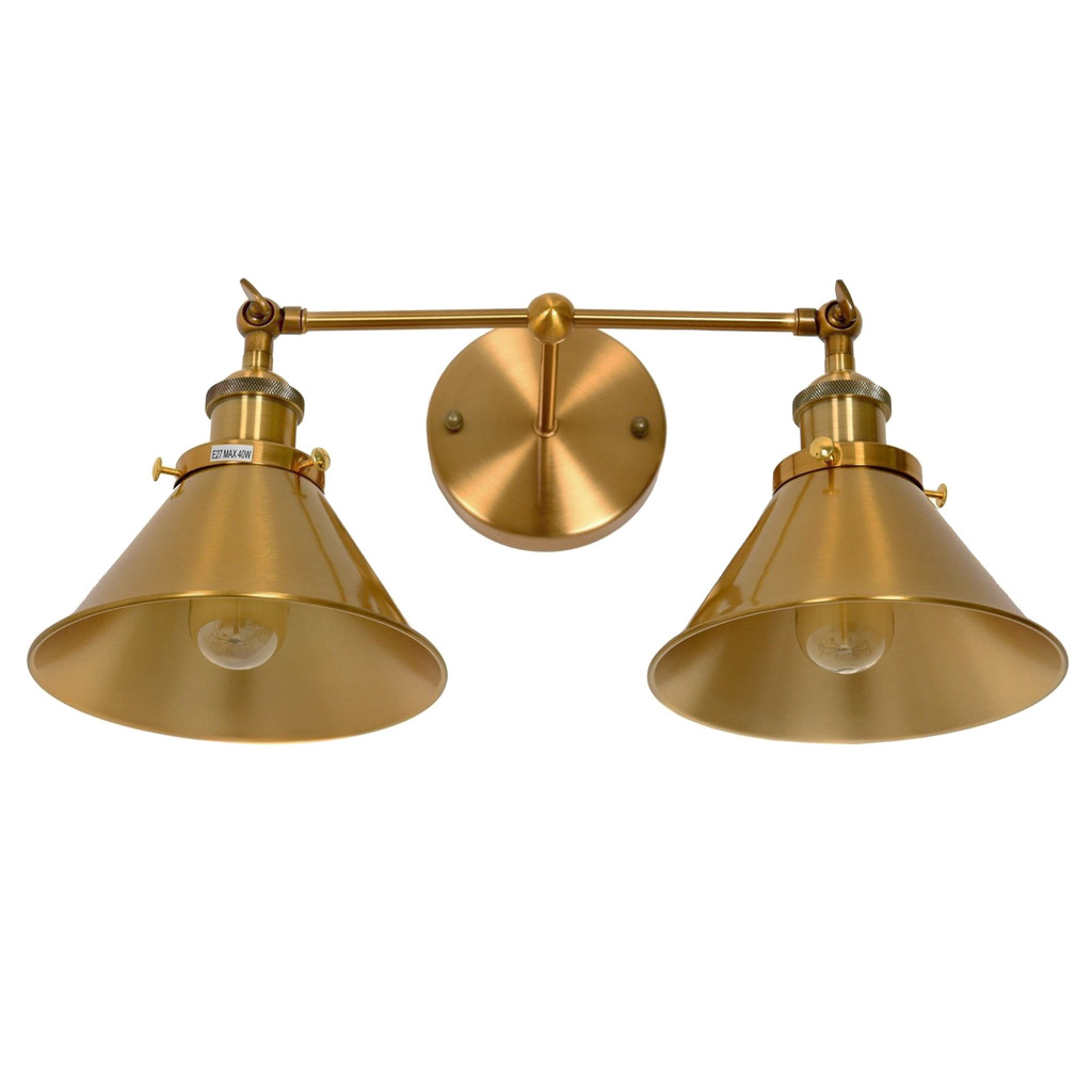 Designová loftová dvojitá nástěnná lampa ve zlaté barvě GUBI DUO kuželová stínítka - Lumina Deco obrázek 2