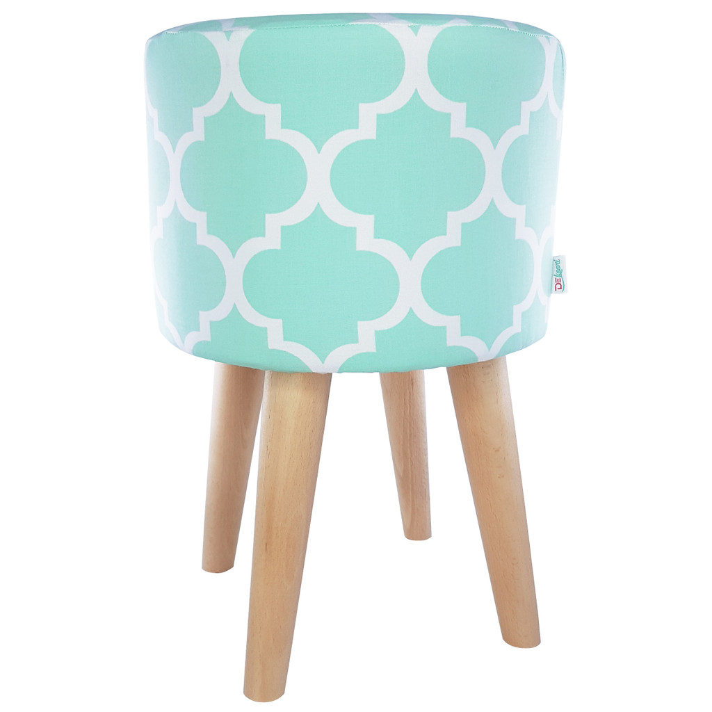 Dekorativní dřevěný mátový pouf, bílý vzor marocký jetel - Lily Pouf obrázek 3