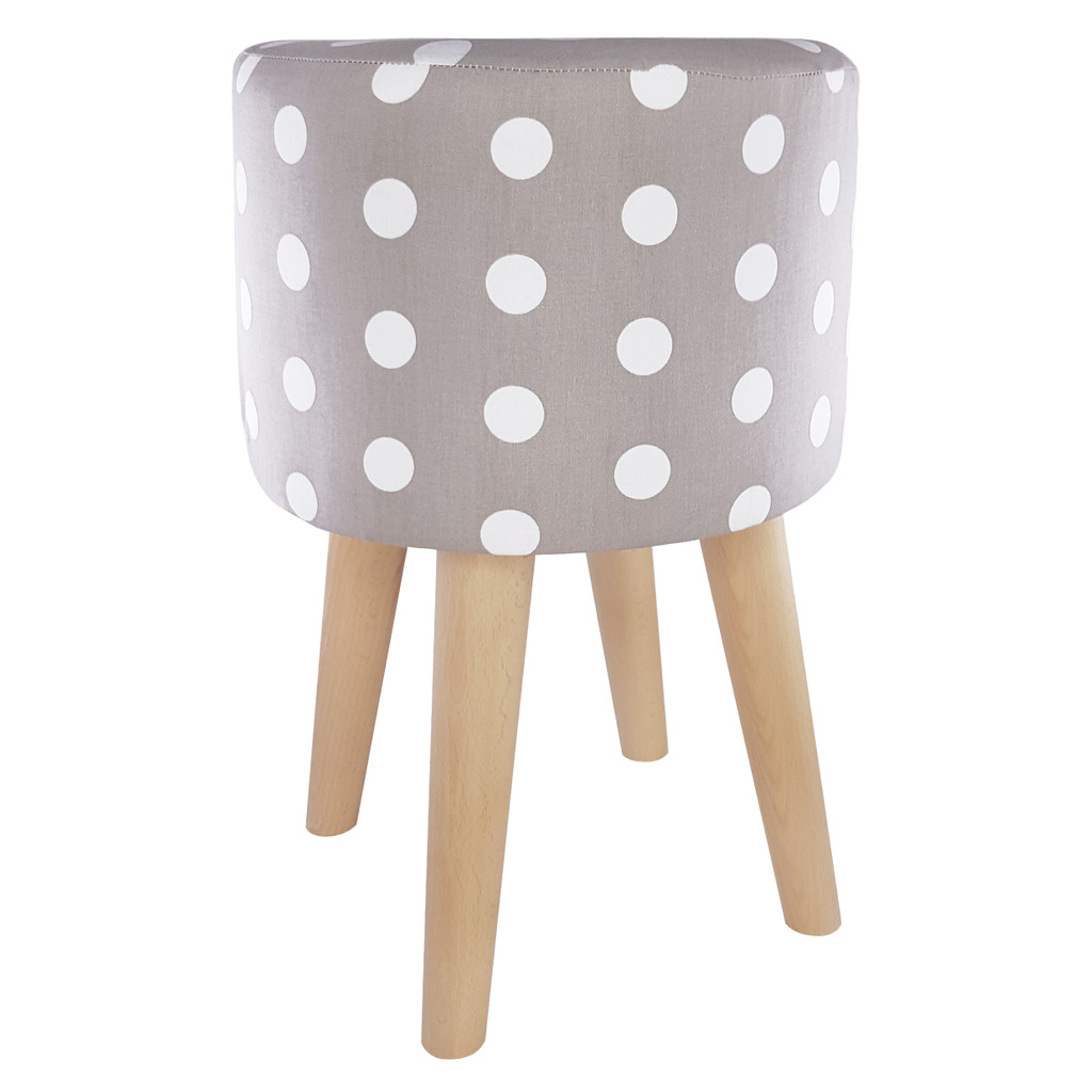 Sedací pouf, šedobílý dřevěný taburet s puntíky, tečkami - Lily Pouf obrázek 2
