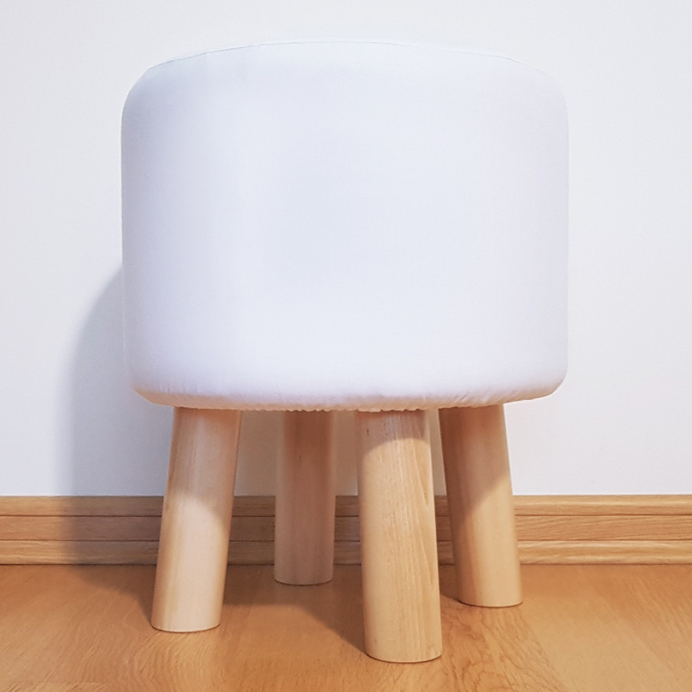 Růžová stolička, retro designový pouf s potahem s bílými tečkami, puntíky - Lily Pouf obrázek 4