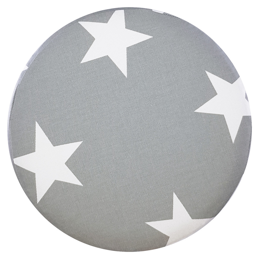 Šedý dekorativní pouf, dřevěná taburetka, potah s velkými bílými hvězdami - Lily Pouf obrázek 4