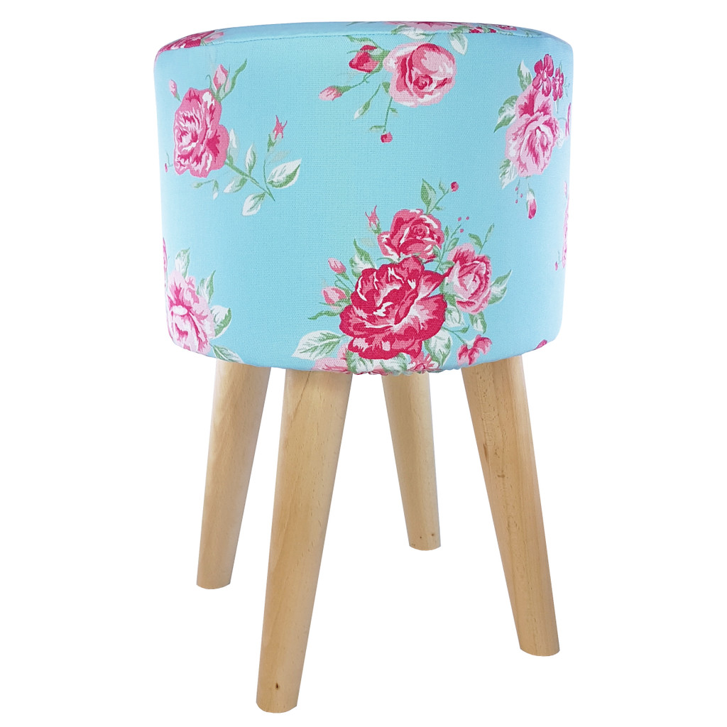 Dekorativní ozdobný pouf stolička ve stylu glamour růže světle modrá růžová - Lily Pouf obrázek 2