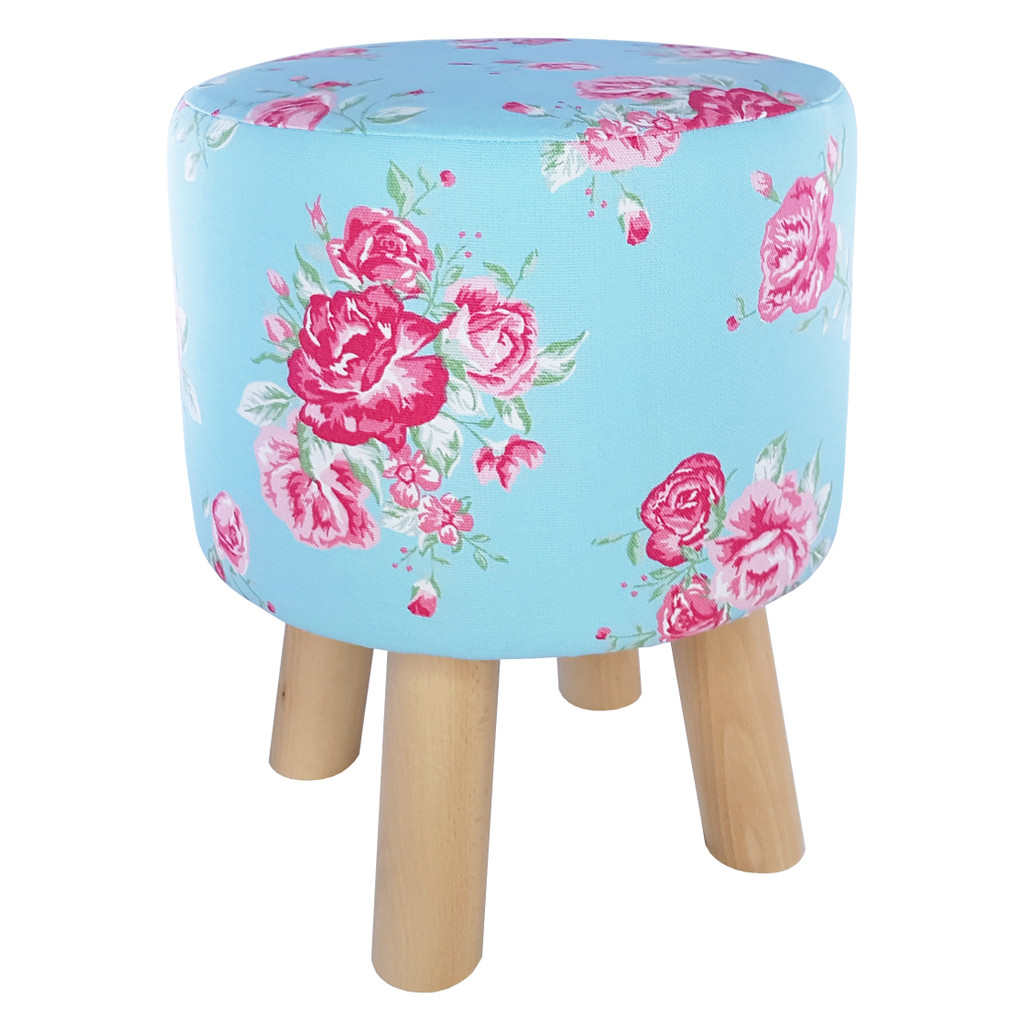 Dekorativní ozdobný pouf stolička ve stylu glamour růže světle modrá růžová - Lily Pouf obrázek 3