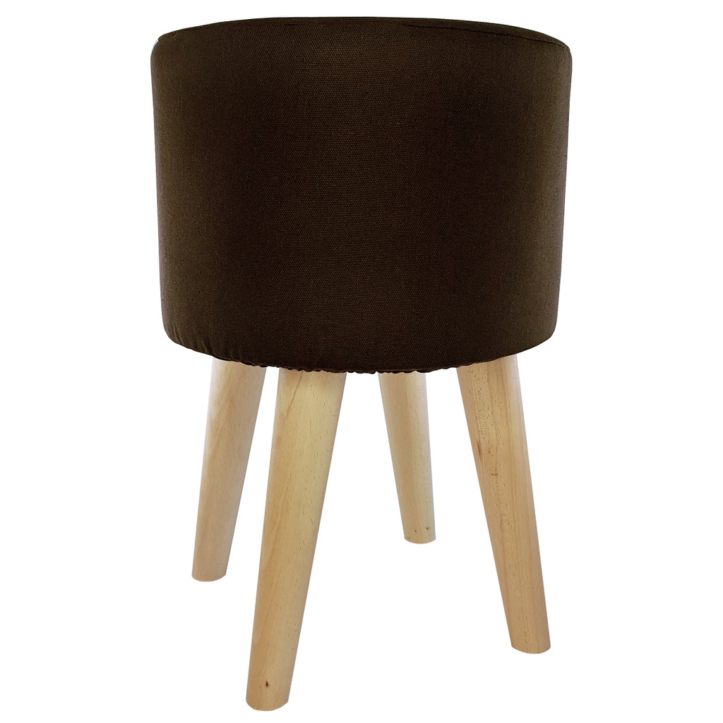 Hnědý pouf dřevěná stolička klasická barva jednobarevný potah - Lily Pouf obrázek 3