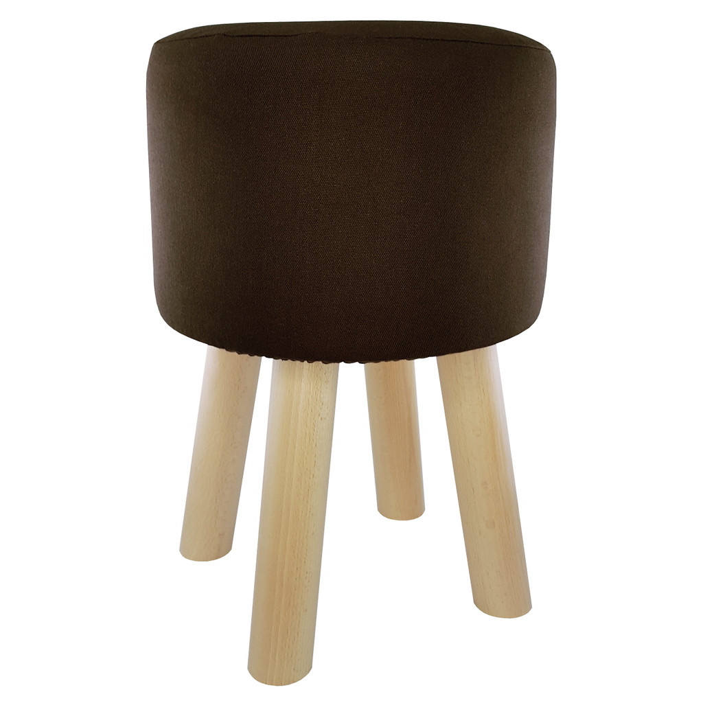 Hnědý pouf dřevěná stolička klasická barva jednobarevný potah - Lily Pouf obrázek 1