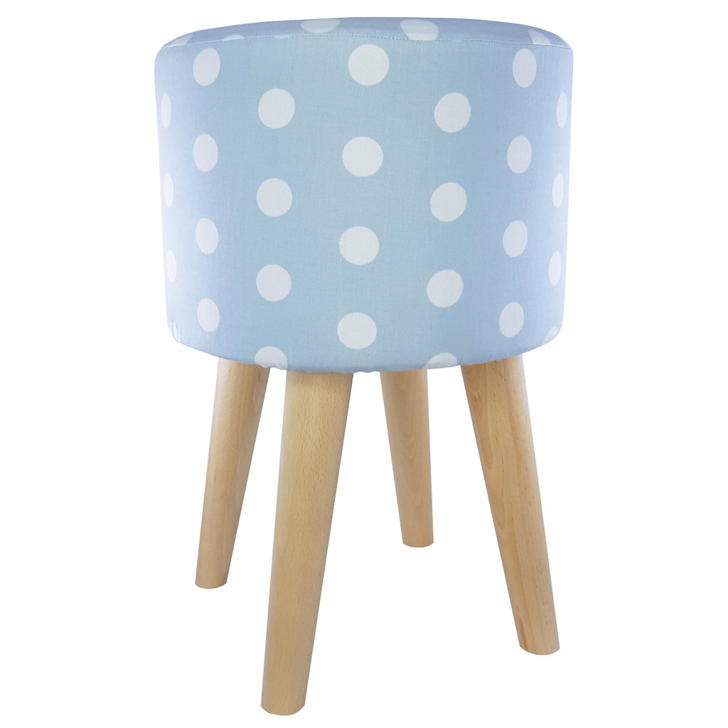 Blankytně modrý puntíkovaný pouf, bílé tečky, k toaletnímu stolku, do ložnice - Lily Pouf obrázek 3