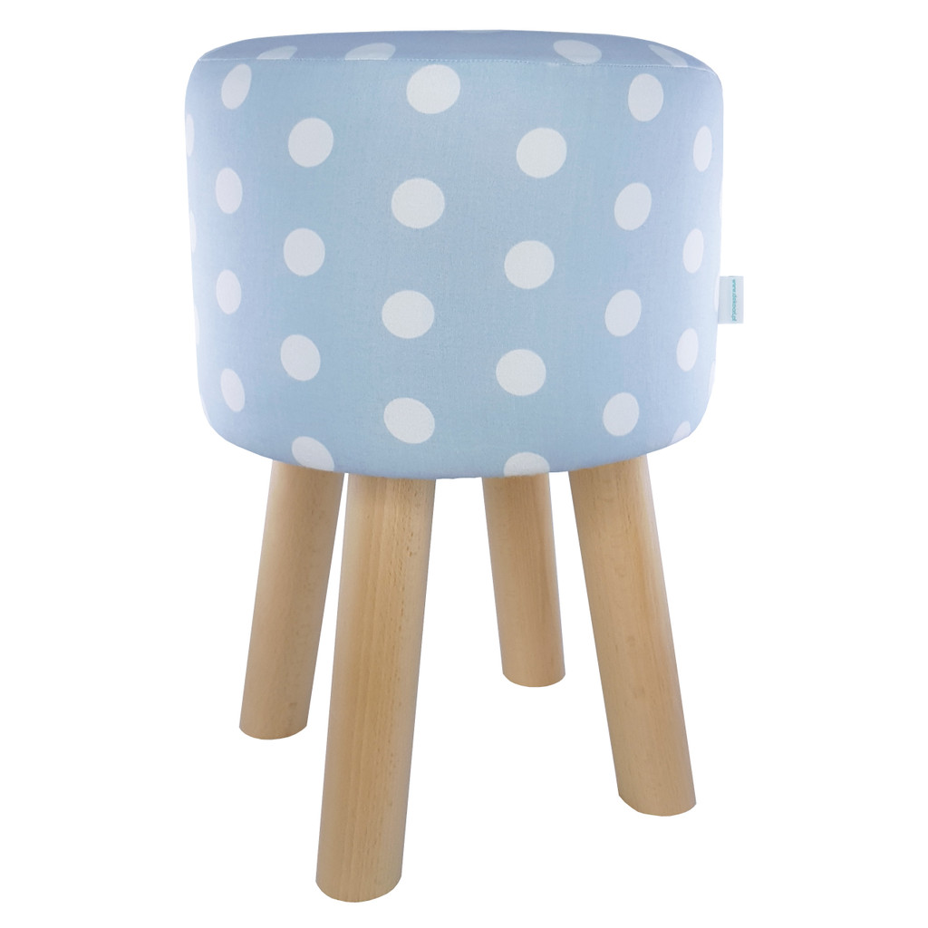 Blankytně modrý puntíkovaný pouf, bílé tečky, k toaletnímu stolku, do ložnice - Lily Pouf obrázek 1