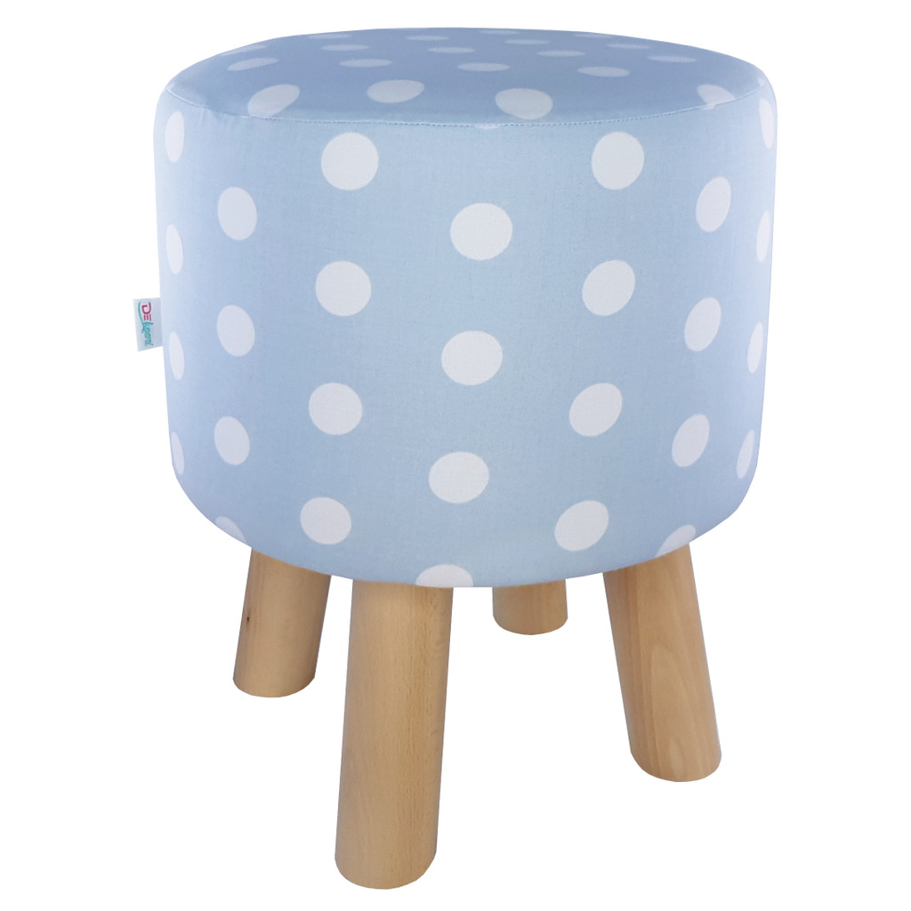 Blankytně modrý puntíkovaný pouf, bílé tečky, k toaletnímu stolku, do ložnice - Lily Pouf obrázek 4