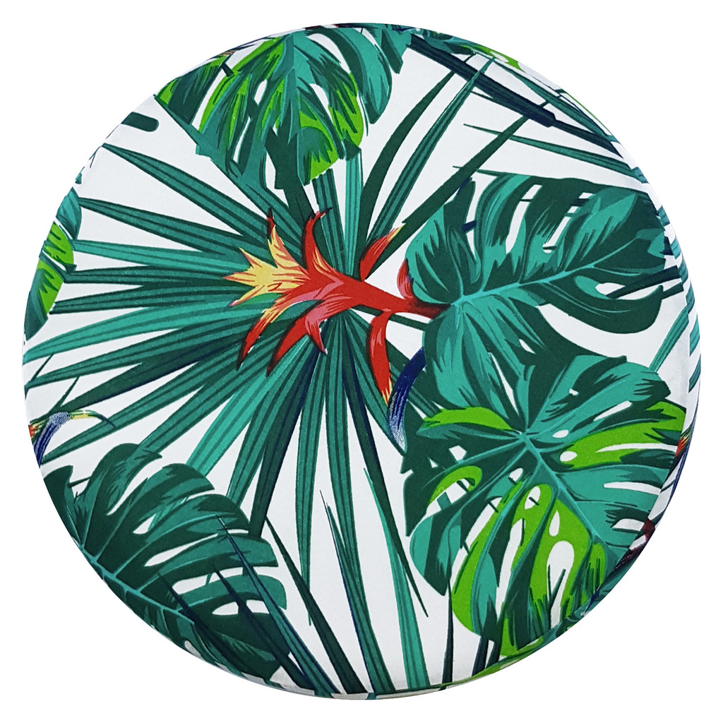 Exotická stolička, pouf, s tyrkysovými listy monstery, barevné palmy - Lily Pouf obrázek 4