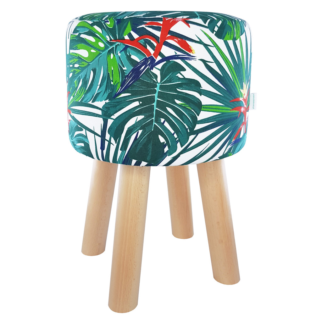 Exotická stolička, pouf, s tyrkysovými listy monstery, barevné palmy - Lily Pouf obrázek 1
