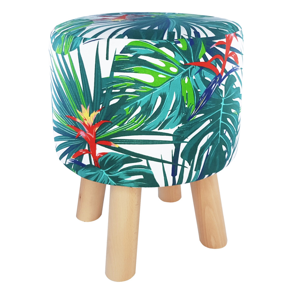 Exotická stolička, pouf, s tyrkysovými listy monstery, barevné palmy - Lily Pouf obrázek 3