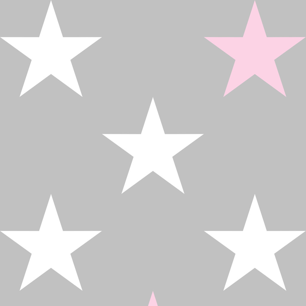 Šedá tapeta - hvězdy bílé a růžové 33 cm - Dekoori obrázek 1