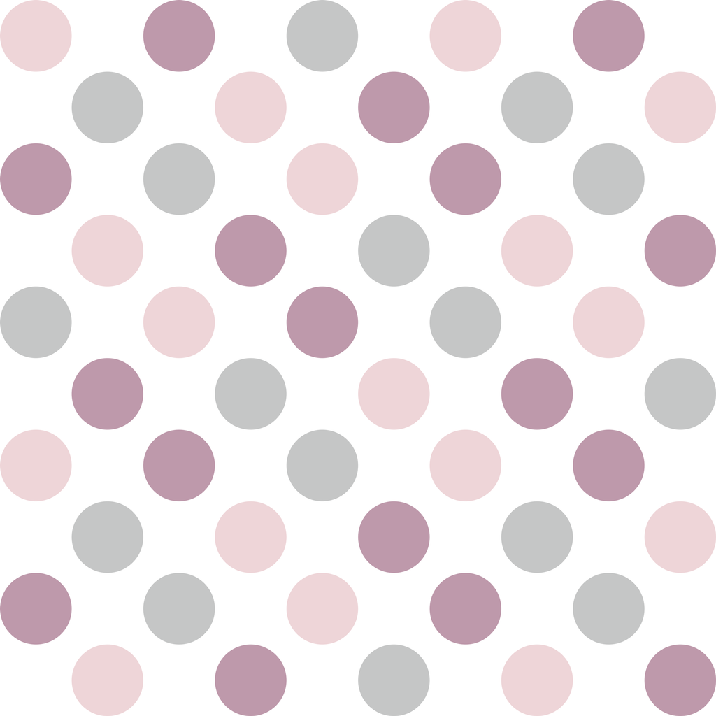 Bílá tapeta s fialovými, růžovými a šedými puntíky, kolečka 10 cm - Dekoori obrázek 1