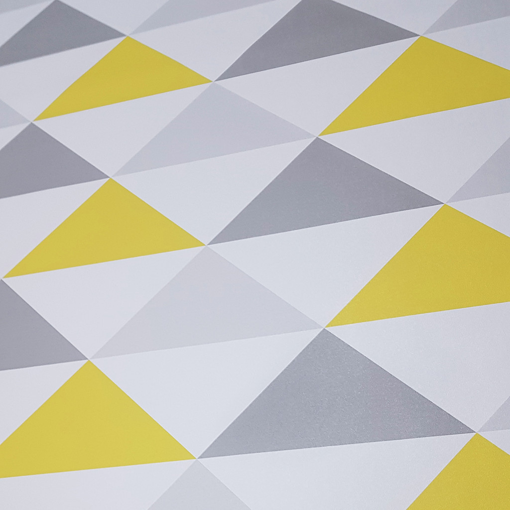 Tapeta s bílými, šedými a žlutými trojúhelníky 33 cm - Dekoori obrázek 3