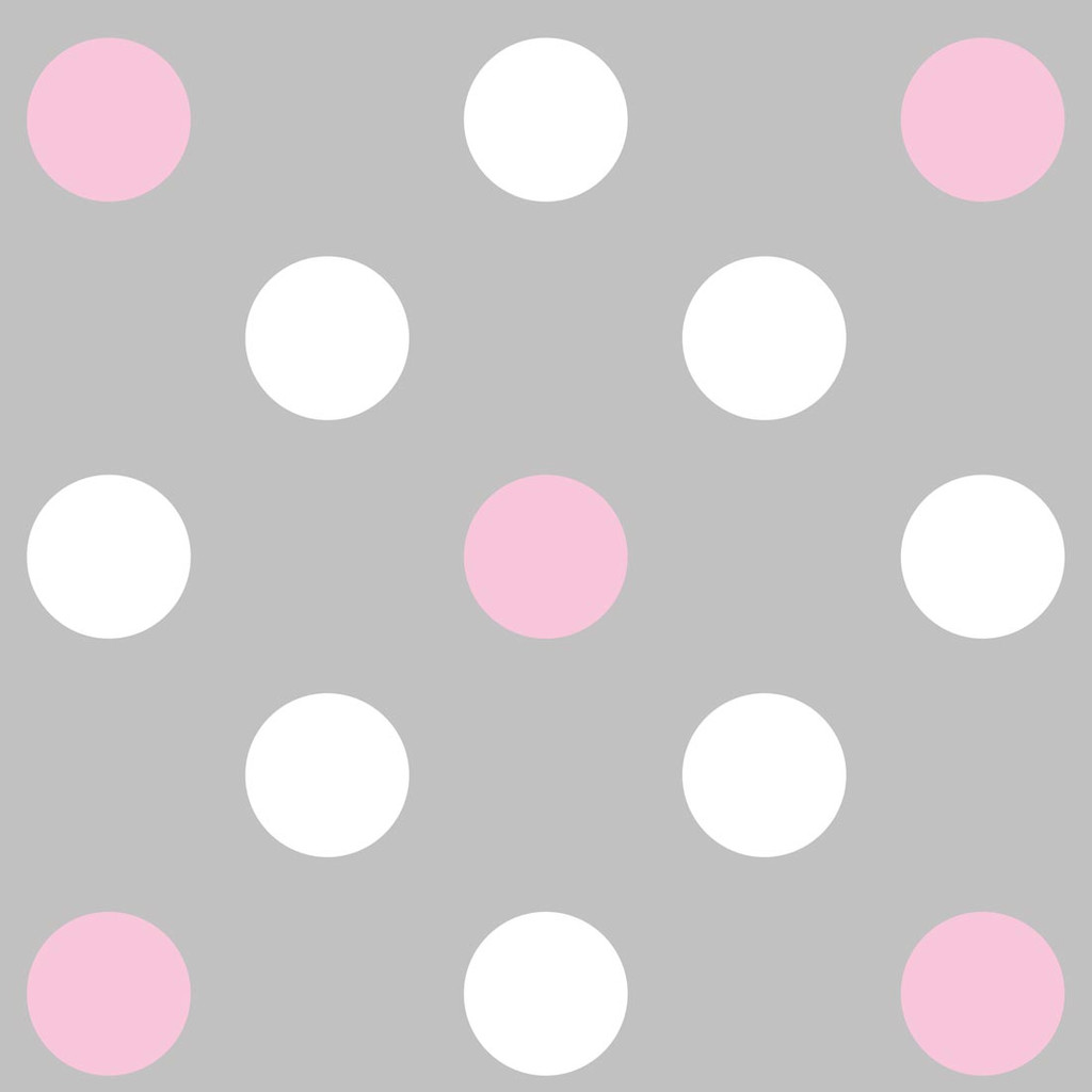 Tapeta s velkými šedými, bílými a růžovými PUNTĺKY, KRUHY velikosti 15 cm - Dekoori obrázek 1