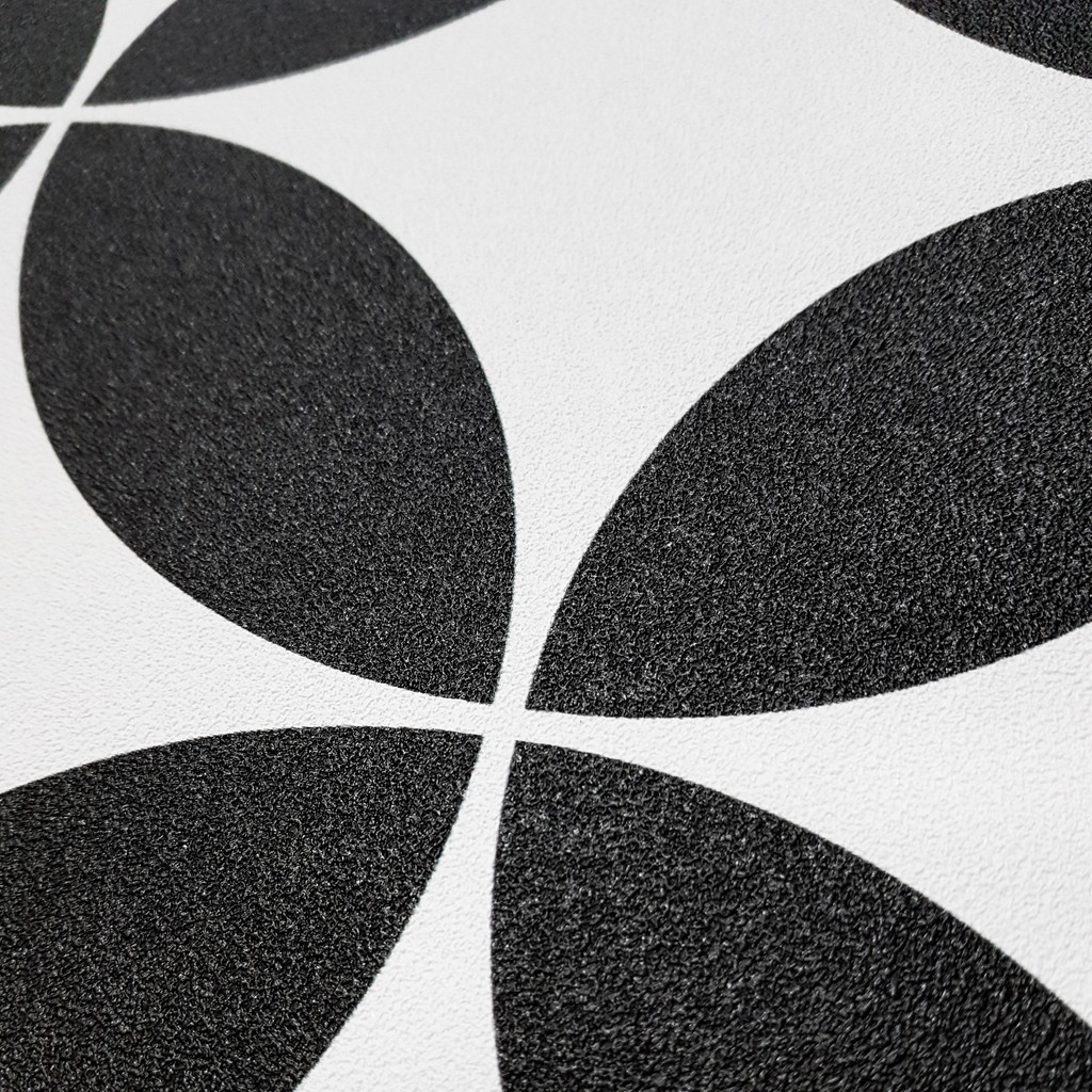 Černobílá tapeta s orientálním retro vzorem dlažby - Dekoori obrázek 4