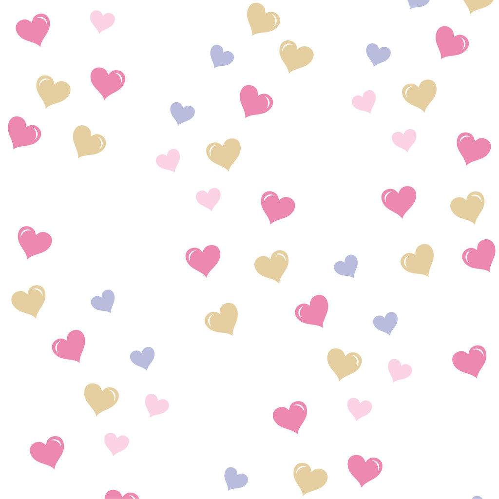 Bílá tapeta pro dívky se srdíčky, srdce růžová, béžová, fialová - Dekoori obrázek 1