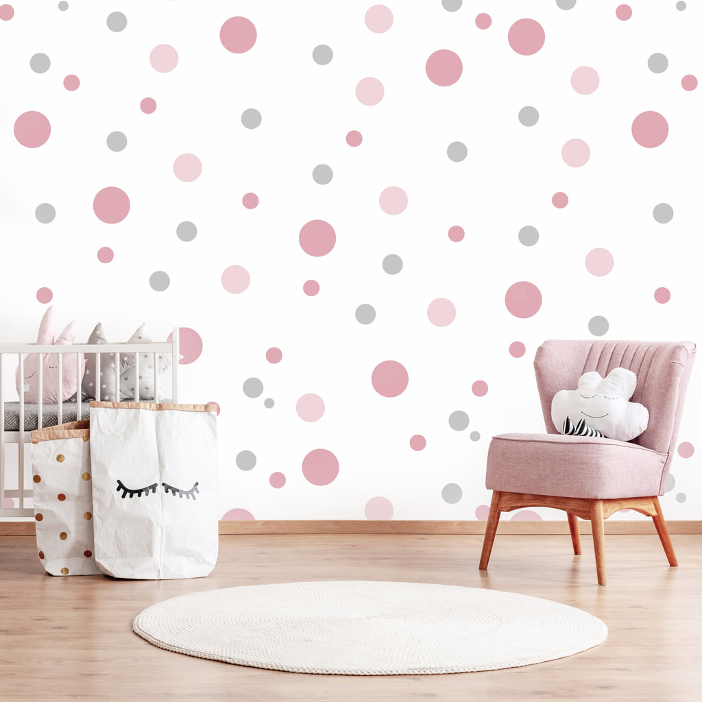 Stylová tapeta do dětského pokoje s růžovými a šedými bublinami - Dekoori obrázek 2