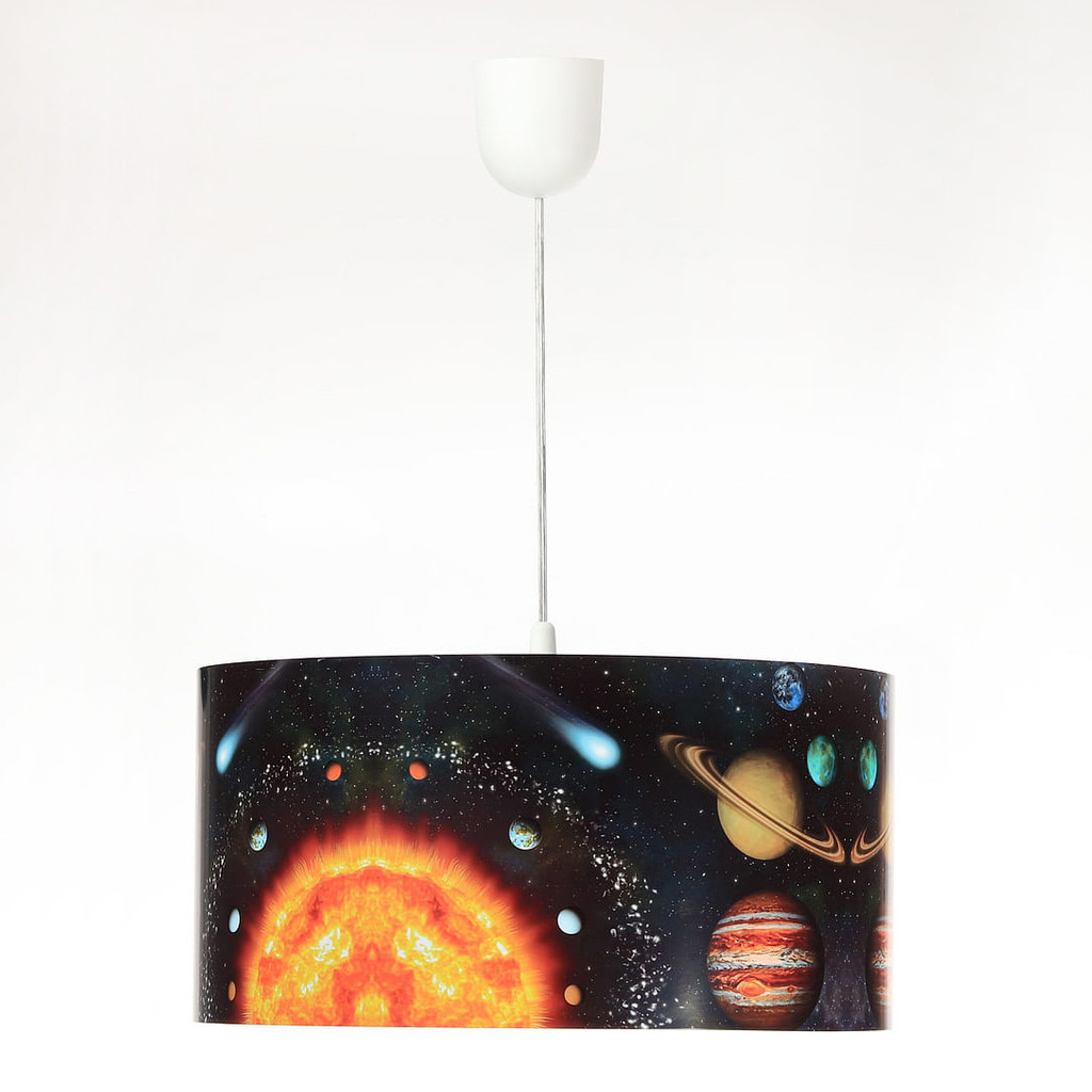 Černá závěsná lampa s latexovým stínidlem s vesmírnou tématikou, válcová KOSMOS - BPS Koncept obrázek 3